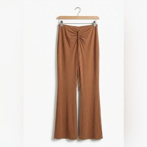Sage the Label Ruched Waist Pants Camel Tan Wide Leg Knit Stretch Lounge M